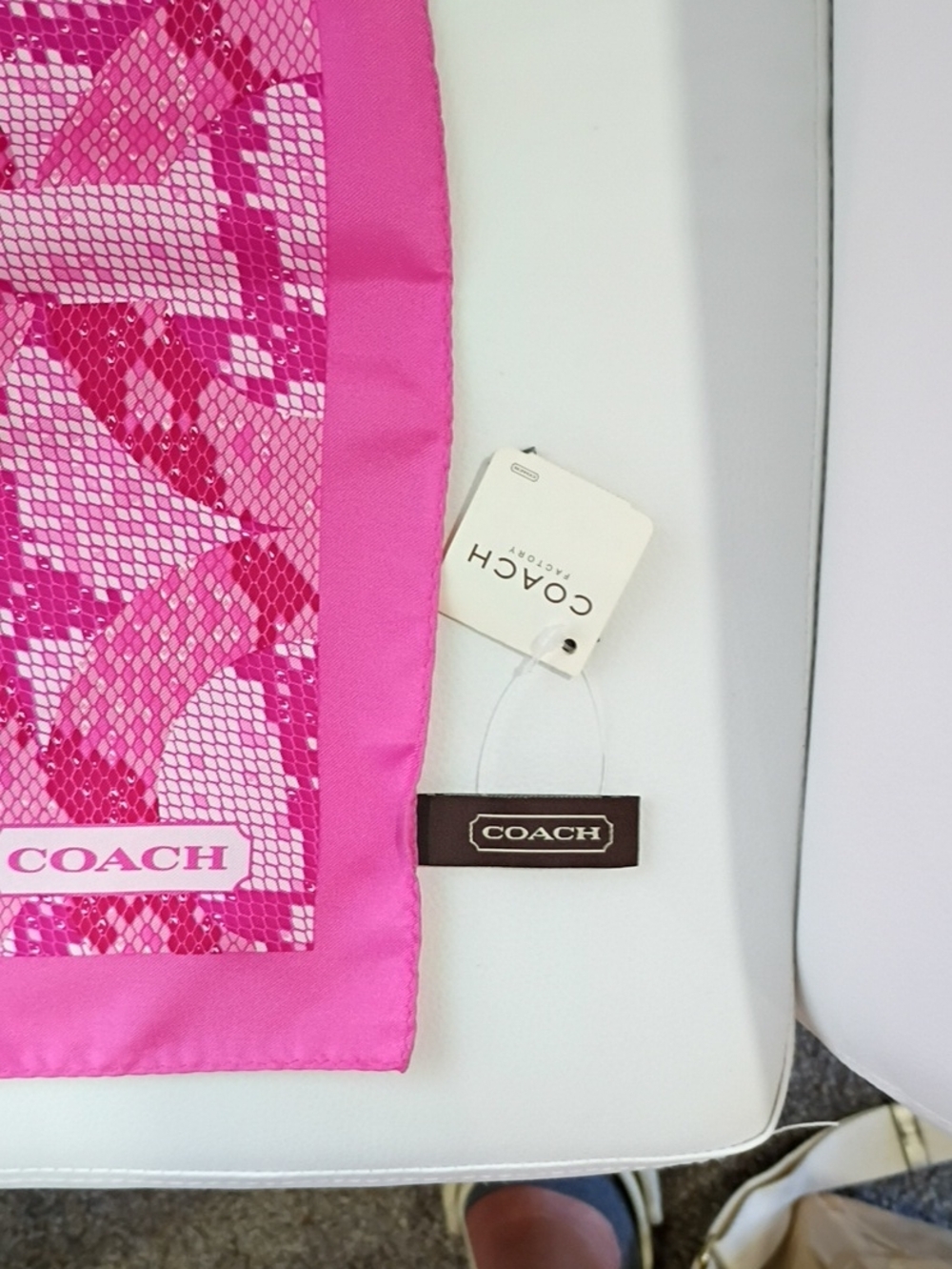 Coach Hot Pink Snake Pattern Silk Square Scarf Signature C's. NWT - Picture 3 of 3
